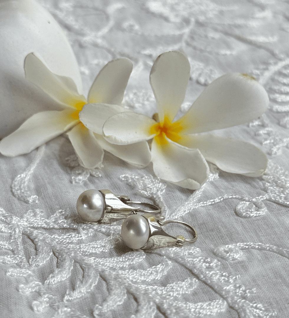 Untitled (980 x 1080 px) Nova Drops Pearl Silver Earring - Image 1